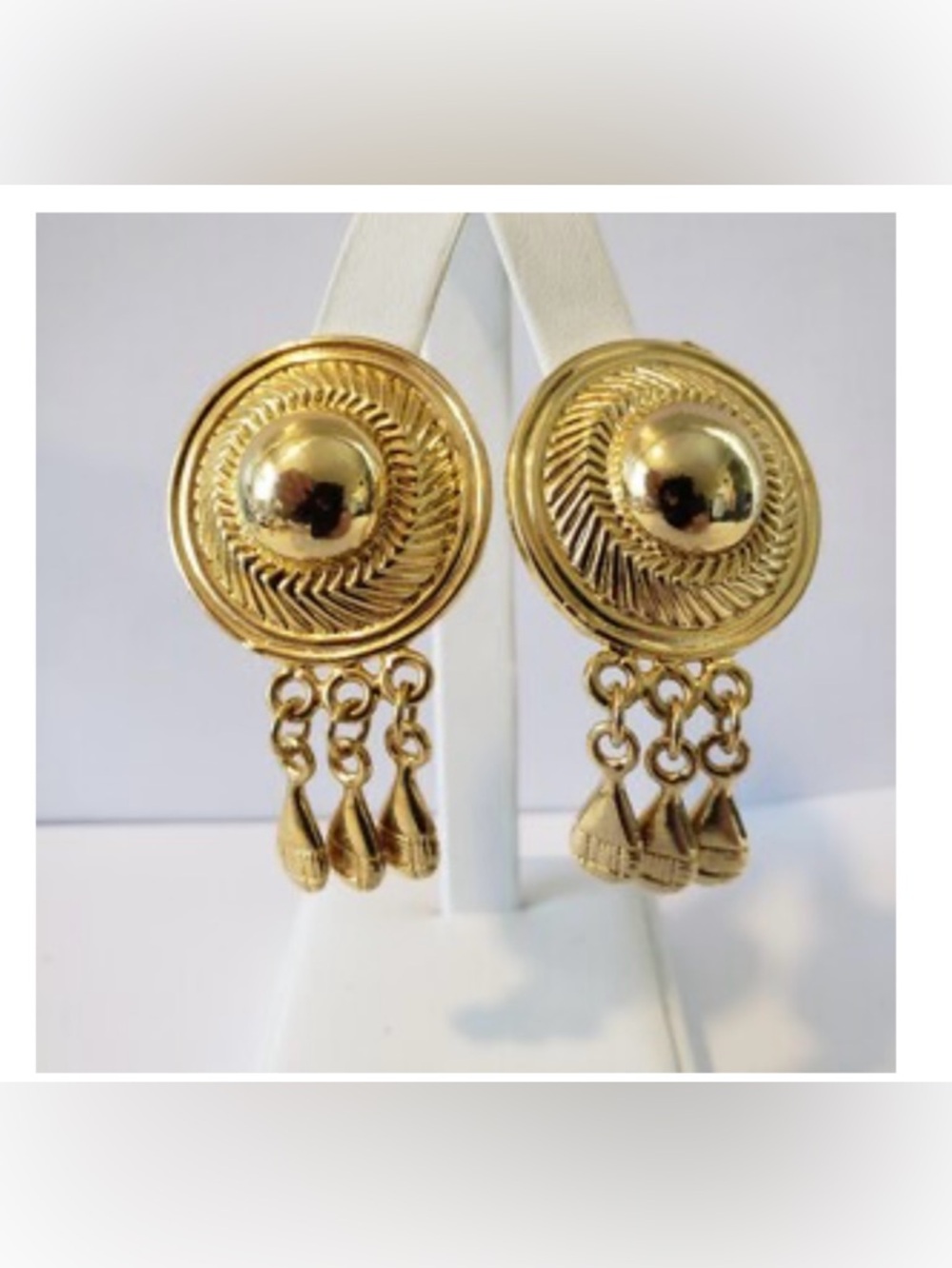 Vintage-Inspired Gold Dangle Clip-On Earrings with Teardrop Charms